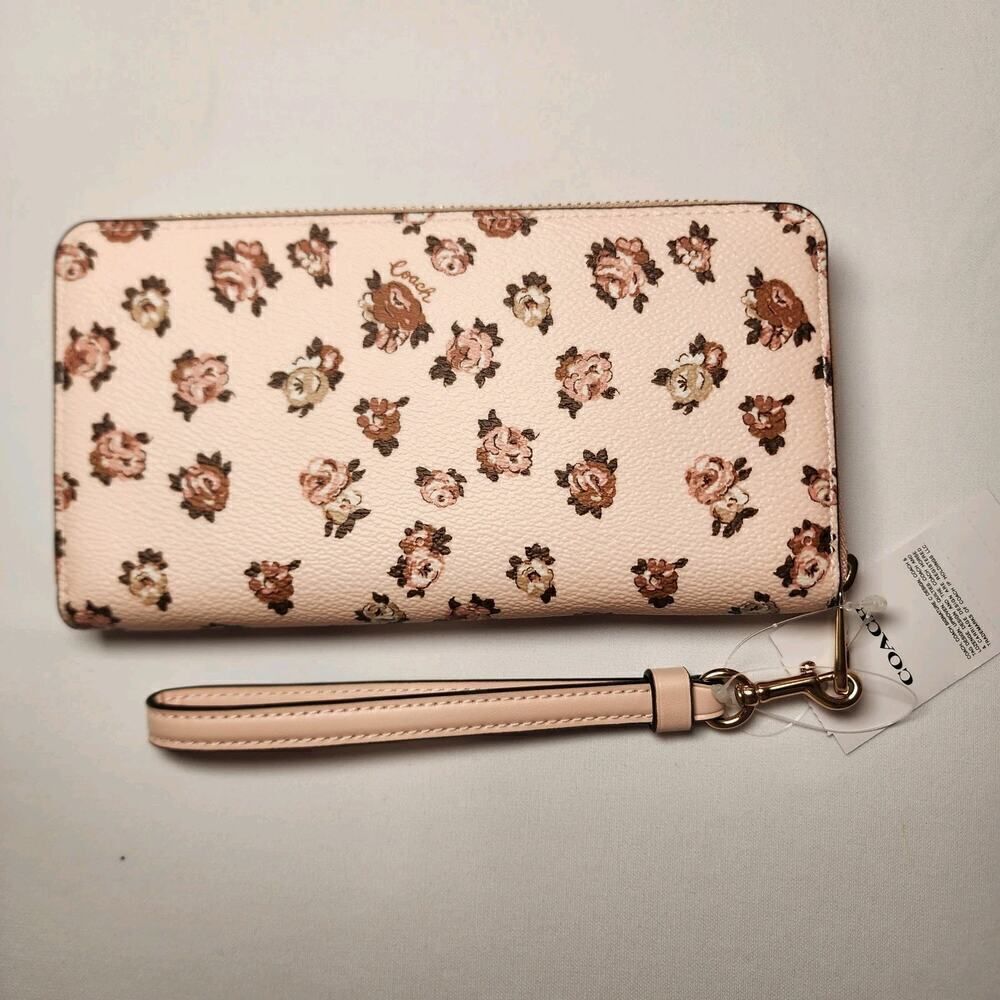 NWT COACH CZ329 Long Zip Around Wallet/Wristlet With Rosette Print Blush Multi - Picture 2 of 3